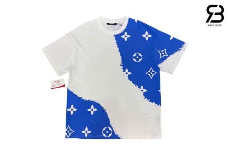 Áo Thun LV Trắng Xanh Dương Hoạ Tiết Monogram Trắng Best Deal
