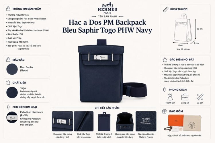 Ba Lô Hermes Hac a Dos PM Backpack Bleu Saphir Togo PHW Navy