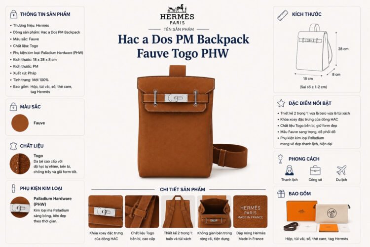 Ba Lô Hermes Hac a Dos PM Backpack Fauve Togo PHW Nâu