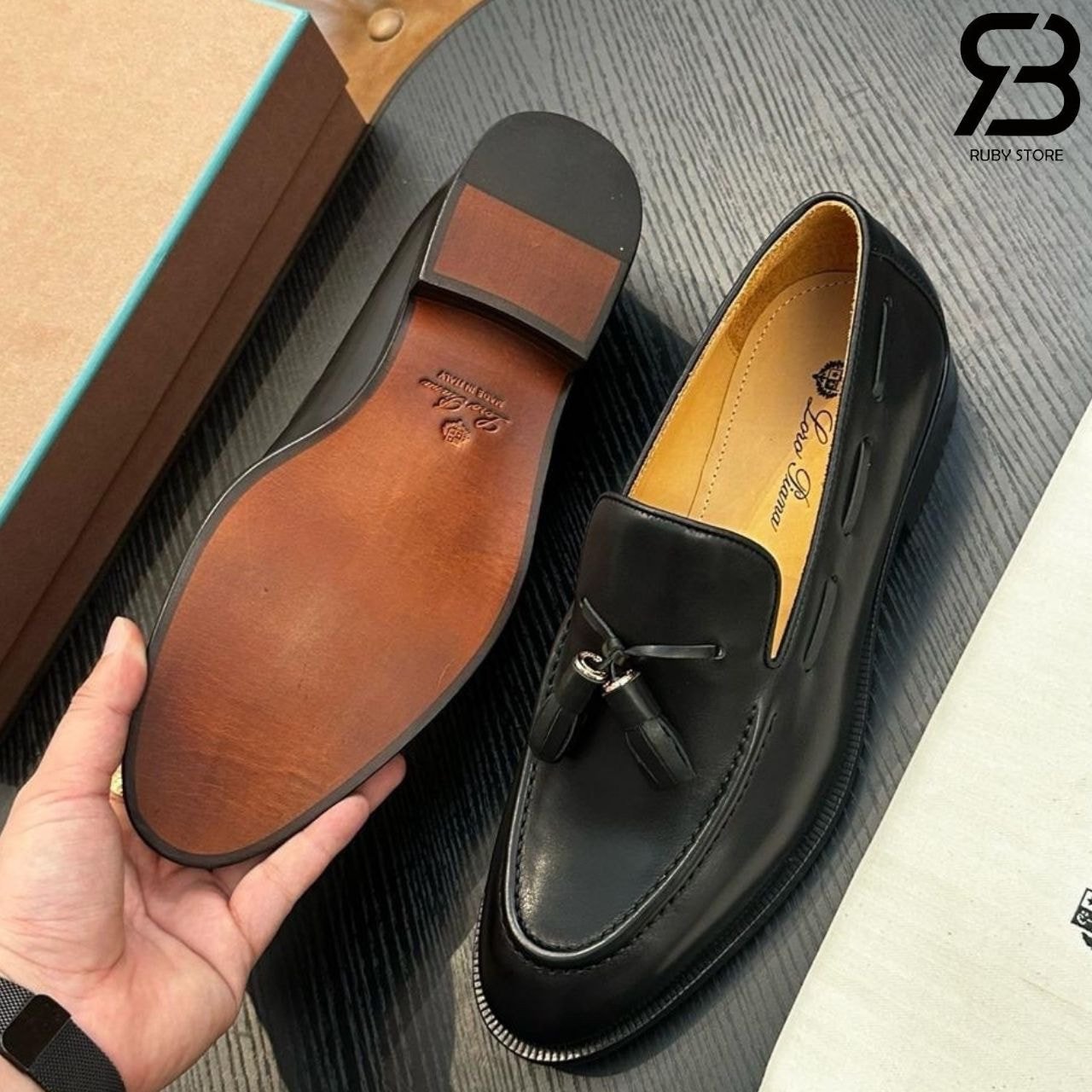 Giày Loro Piana Serge Walk Loafer Black Calfskin Màu Đen Best Da Ý