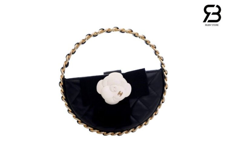 Túi CN 23K Jennie Pouch Round Camellia Black Lambskin Đen