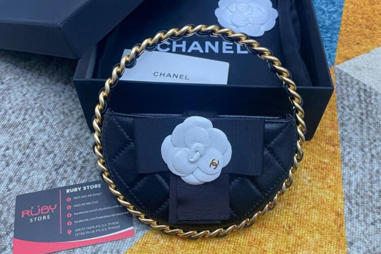 Túi CN 23K Jennie Pouch Round Camellia Black Lambskin đen