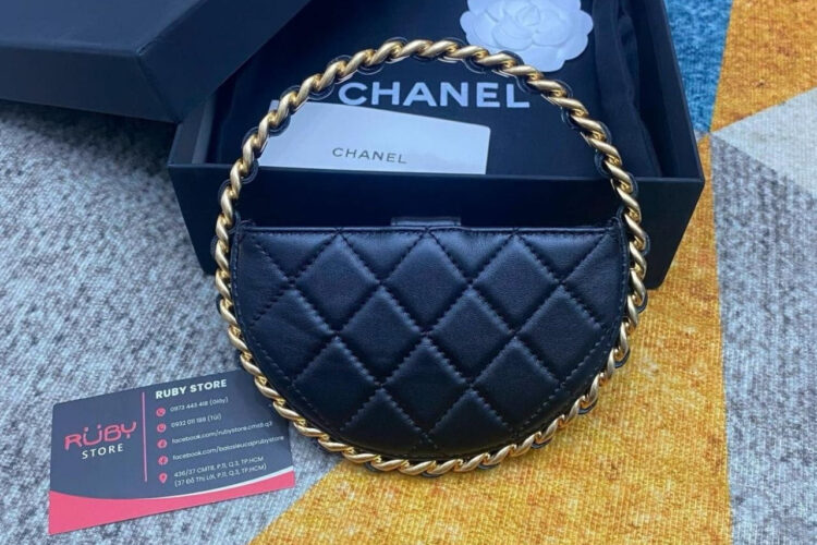 Túi CN 23K Jennie Pouch Round Camellia Black Lambskin đen