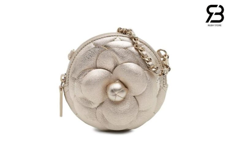 Túi CN Camellia Round Clutch With Chain Gold Lambskin