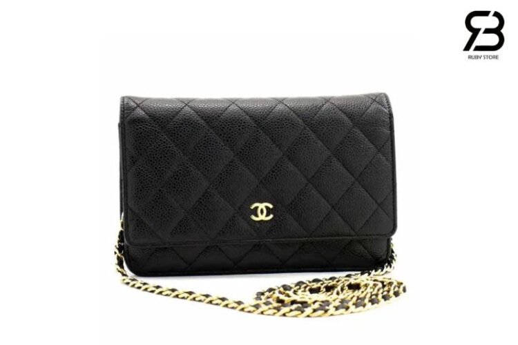 Túi CN Classic Woc Wallet On Chain Black Shoulder Caviar Màu Đen