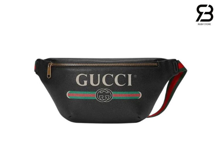Túi Gucci Coco Capitan Logo Print Belt Bag Black 28CM Đen Logo Ngang