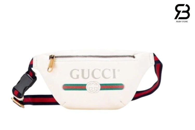 Túi Gucci Coco Capitan Logo Print Belt Bag White 28CM Trắng Logo Ngang