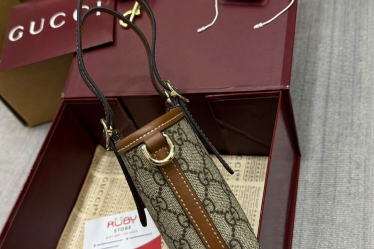 Túi Gucci GG Emblem Mini Bag Nâu 17CM Best Da Ý