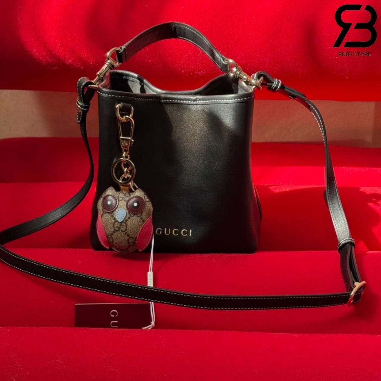Túi Gucci GG Emblem Mini Bucket Bag Black Màu Đen Best Da Ý