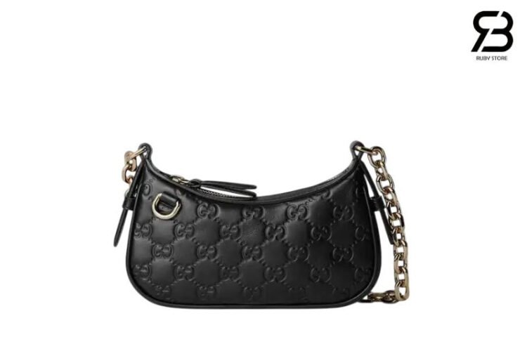 Túi Gucci GG Emblem Mini Shoulder Black Leather Đen