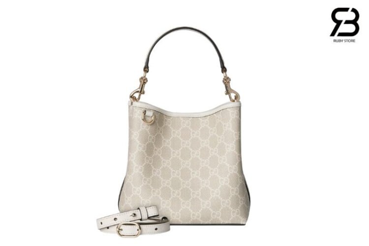 Túi Gucci GG Emblem Small Bucket Bag Màu Be Kem 19CM Best Da Ý
