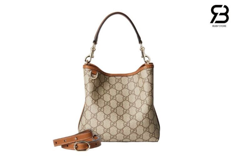 Túi Gucci GG Emblem Small Bucket Bag Nâu 19CM Best Da Ý