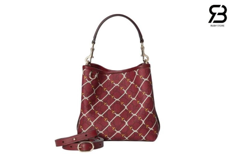 Túi Gucci GG Emblem Small Bucket Red And Pink GG Fabric Đỏ