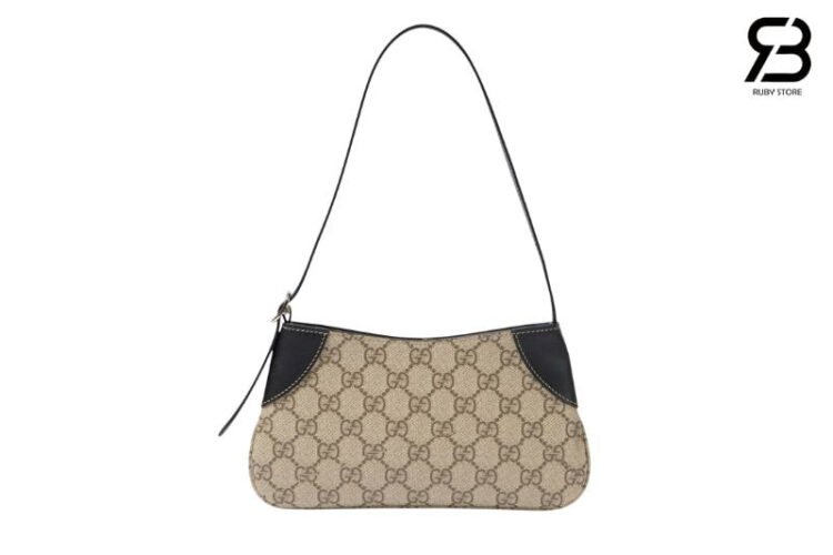 Túi Gucci GG Emblem Small Shoulder Bag Beige Black Be Đen