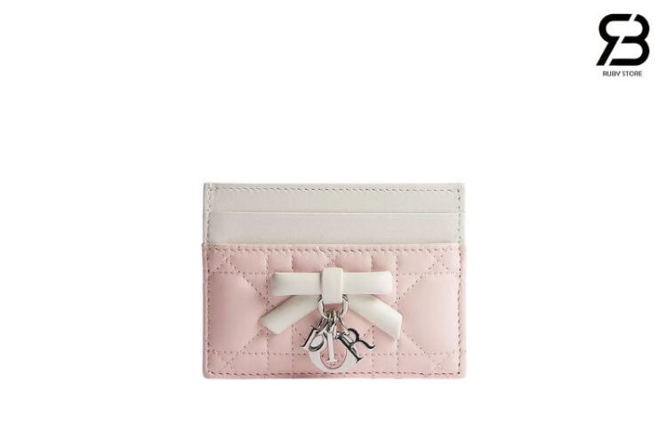 Ví Lady Dior Freesia Card Holder Pink Cream Cannage Lambskin Hồng Kem