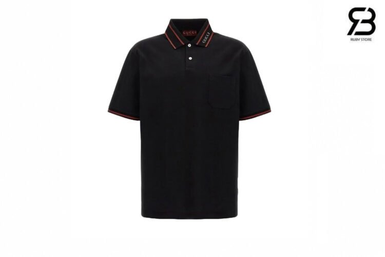 Áo Gucci Polo Logo Collar Printed Màu Đen Best Quality dành cho sneaker