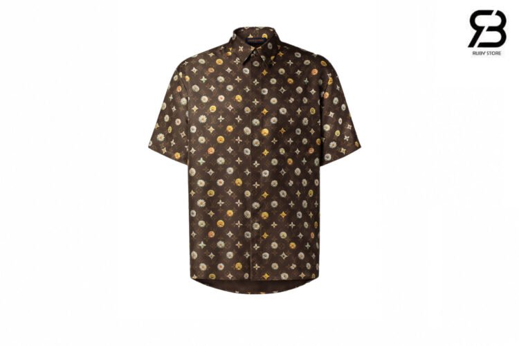 Áo Sơ Mi LV Monogram Printed Short-Sleeved Silk Shirt Deep Brown chất lượng tốt nhất