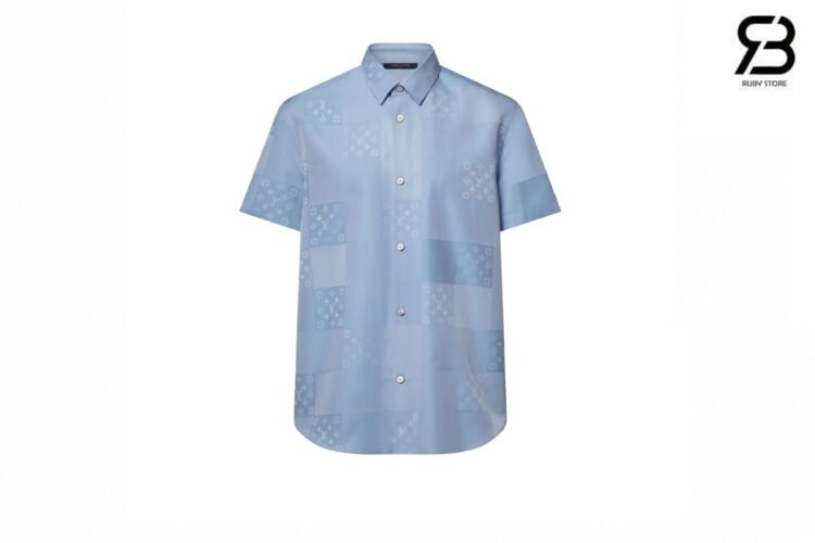 Áo Sơ Mi LV Patchwork Jacquard Short-Sleeved Shirt Monogram Pale Blue chất lượng cao