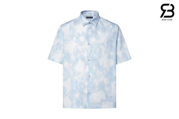 Áo sơ mi LV Printed Short-Sleeved Shirt Arctic Ice Xanh Dương