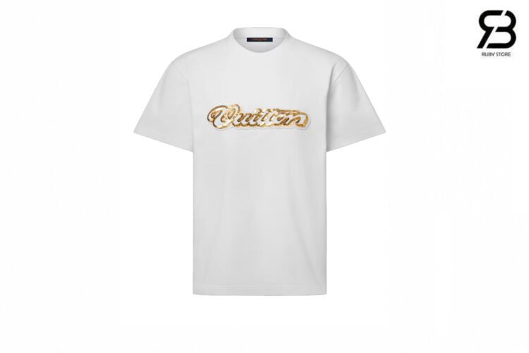 Áo Thun LV Embellished Signature T-Shirt Đính Cườm Màu Trắng Best Quality