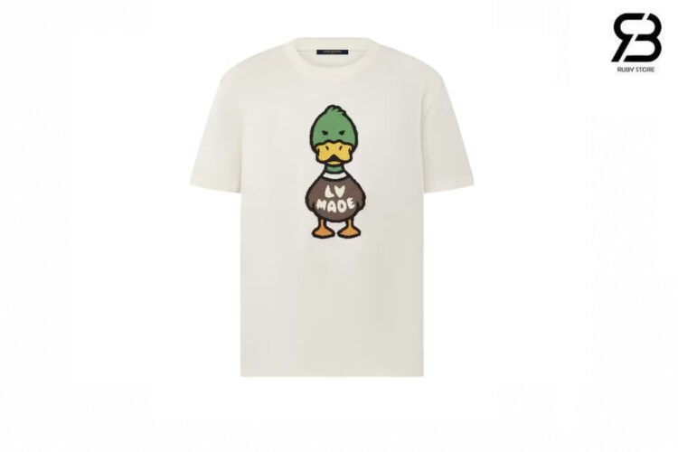 Áo Thun LV x Nigo Intarsia Jacquard Duck Short-Sleeve Crewneck T-Shirt Màu Kem Best Quality