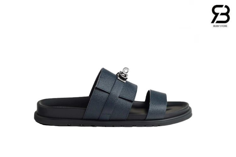 Dép Hermes Jackson Sandal Marine Blue Epsom SHW Best Pháp sang trọng