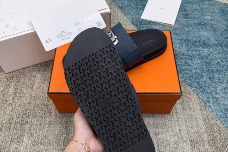 Dép Hermes Jackson Sandal Marine Blue Epsom SHW Best Pháp chính hãng