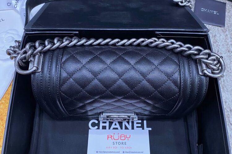 Túi Chanel Le Boy Small Black Caviar SHW Best Sale - Chi tiết 4