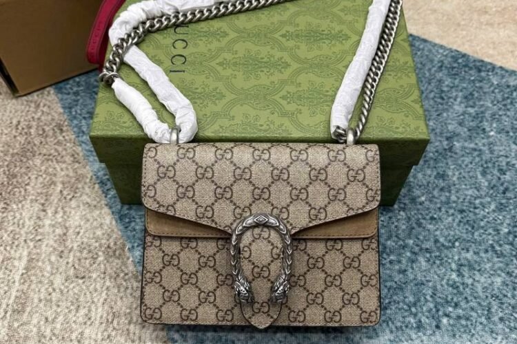Túi Gucci GG Supreme Dionysus Mini Bag Beige S19 Best Quality góc nghiêng chi tiết