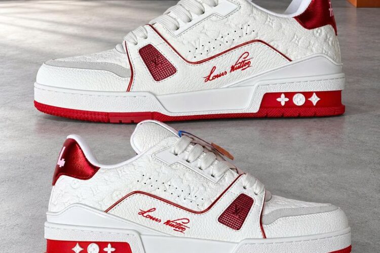 Giày LV Trainer Sneaker Red #54 Signature 1AKCLE Trắng Đỏ Best Quality