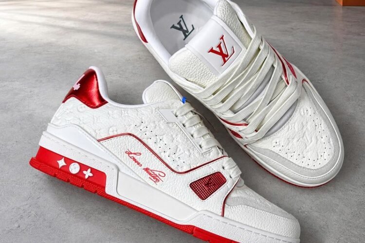 Giày LV Trainer Sneaker Red #54 Signature 1AKCLE Trắng Đỏ Best Quality