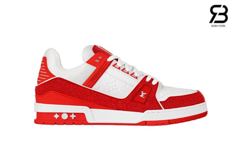 Giày LV Trainer x Swarovski Sneaker White Red Trắng Đỏ Best Quality, thiết kế sang trọng