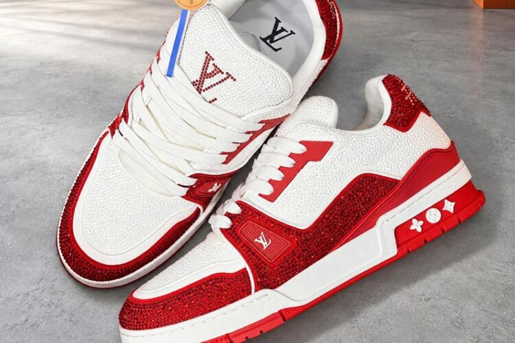 Giày LV Trainer x Swarovski Sneaker White Red Trắng Đỏ chất lượng tốt nhất