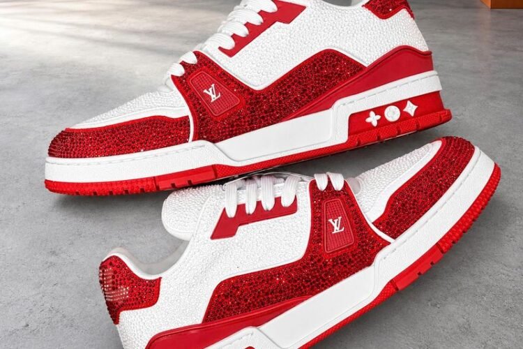 Giày LV Trainer x Swarovski Sneaker White Red Trắng Đỏ Best Quality chi tiết
