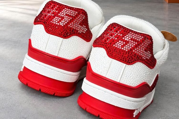 Giày LV Trainer x Swarovski Sneaker White Red Trắng Đỏ chất lượng cao