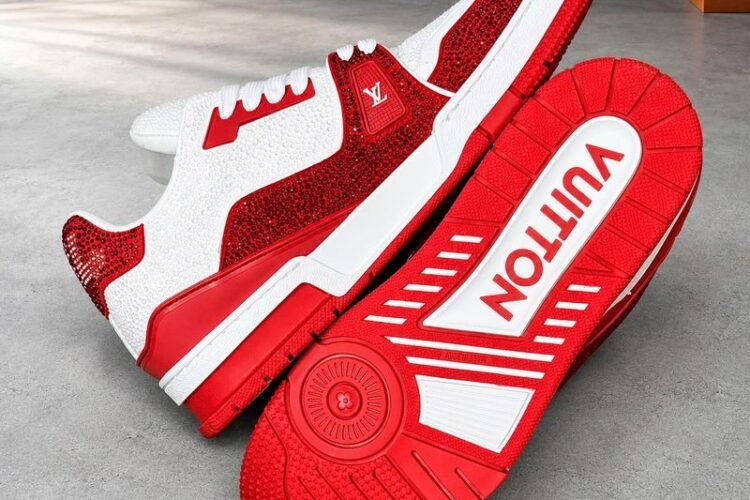 Giày LV Trainer x Swarovski Sneaker White Red Trắng Đỏ chất lượng tốt nhất