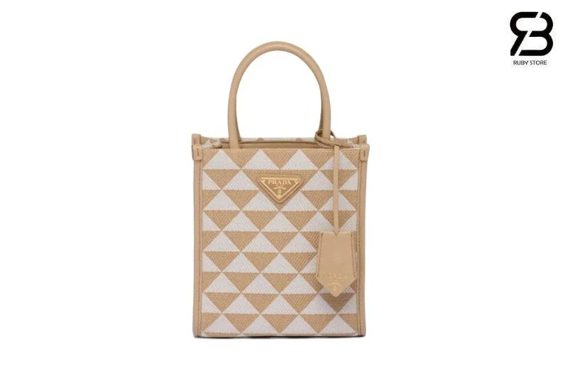 Túi Prada Symbole Shopper Tote Jacquard Mini Crossbody Bag Beige/Chalk White cao cấp